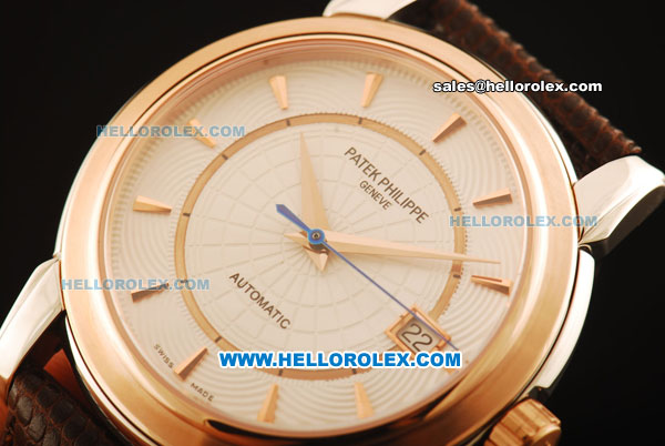 Patek Philippe Calatrava Swiss ETA 2836 Automatic Rose Gold Case with White Dial and Black Leather Strap - Click Image to Close